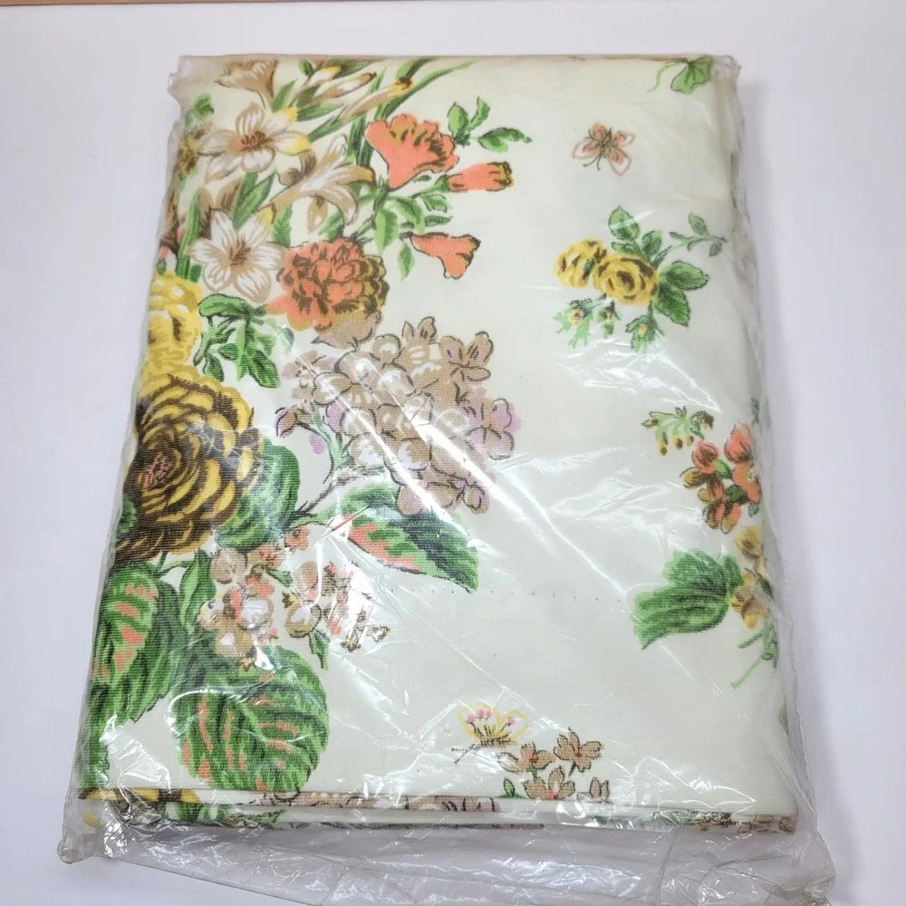 Vtg Diane Floral Insulated Curtains 48x84 White Yellow Rose Connected Pair/Hooks